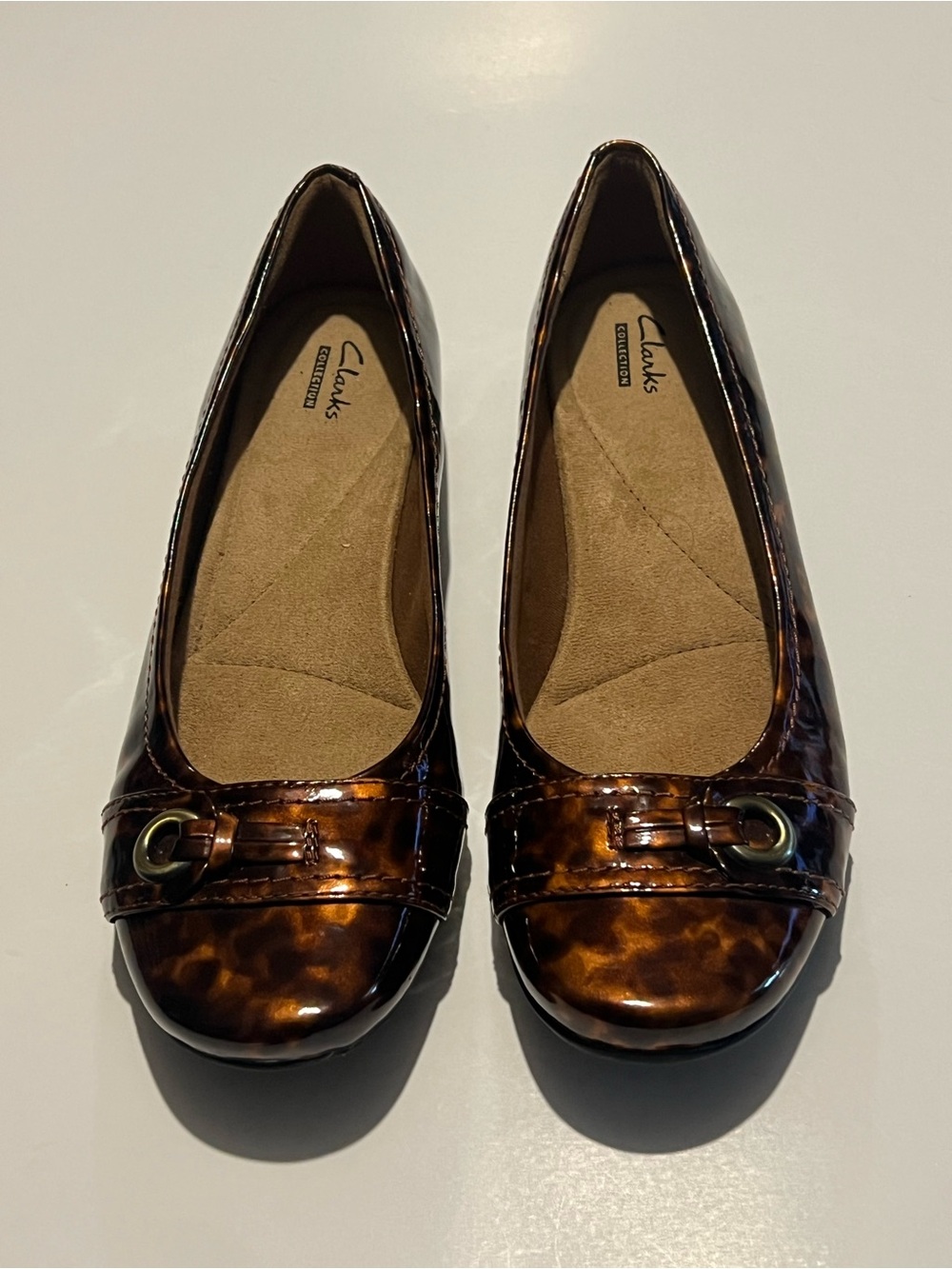 Clarks Collection Tortoiseshell Patent Leather Ballet Flats Women's Size 8.5 M
